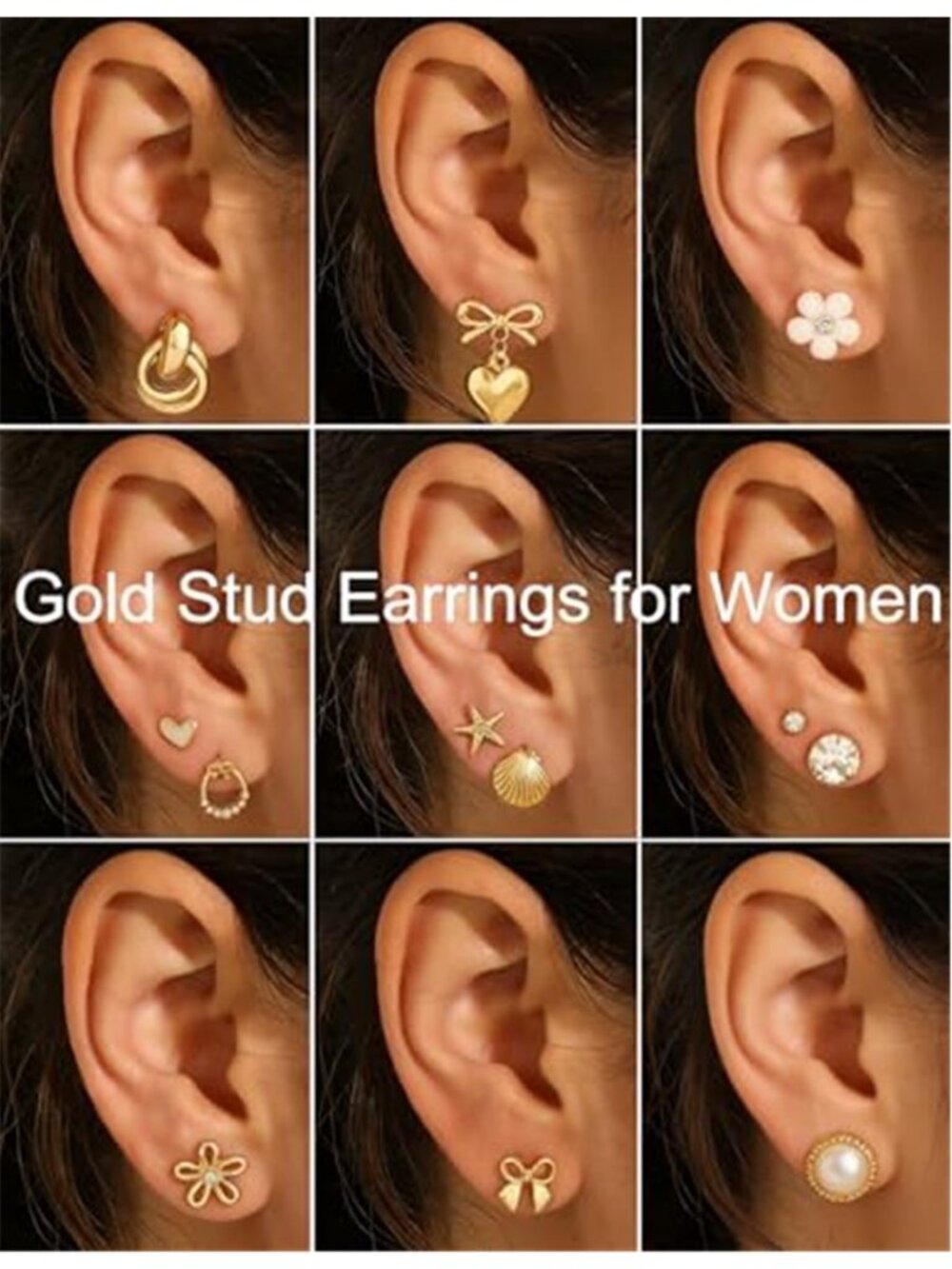 75 Pairs Gold Stud Earrings Set for Women, Trendy Hypoallergenic Pearl Cubic - Picture 3 of 7